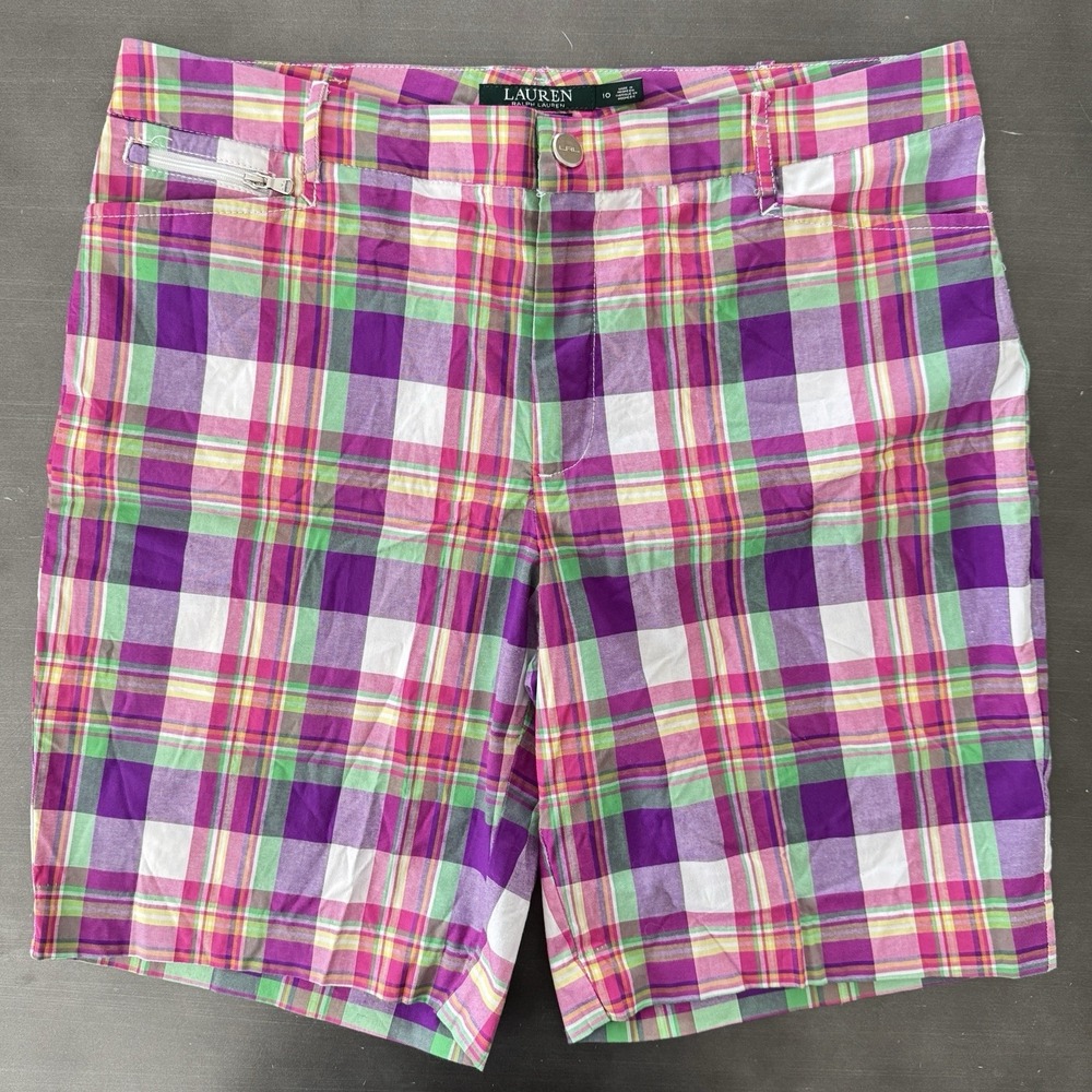 LRL Ralph Lauren Active Colorful Pink Purple Plaid Chino Short Golf Shorts 10